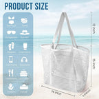 HOHOM Beach Bags for Women, Summer Travel Mesh Tote Bag with Large Inner Pocket, Sandproof Woven Shoulder Handbag