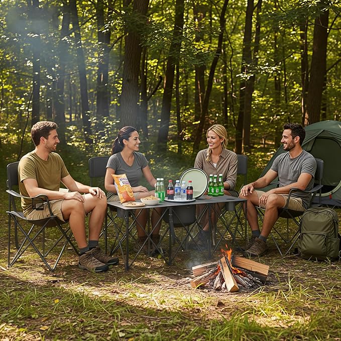 Camping Chair Set of 3, Outdoor Folding Camping Chairs for Heavy People with Cup Holder & Carry Bag,Collapsible Chair Include One Sofa Chair and Two Single Chair,Support up to 500lbs