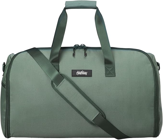 Halfday Convertible 2-in-1 Garment Duffel Weekender Bag 40L: Wrinkle-Free Travel (Hanging Suit Compartment, Shoe Pockets, Trolley Sleeve), Durable & Water-Resistant Carry-on, Cactus