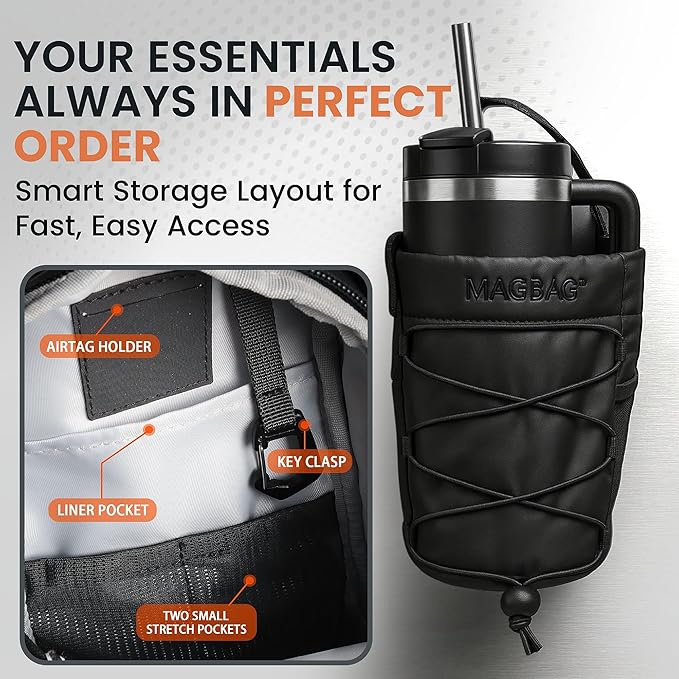 MAGBAG™ Magnetic Gym Bag for Men & Women – Strong Magnet Water Bottle Holder Sling with Phone Pocket, Water-Resistant Crossbody Tote for Gym, Travel & Workouts – Fits 20–40oz Bottles