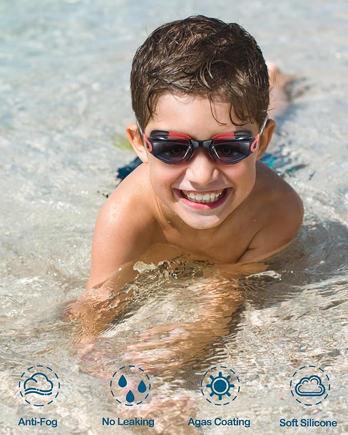 Aegend Swim Goggles for Kids Youth 3-14 Anti-Fog Anti-UV Comfort Fit Goggles for Swimming