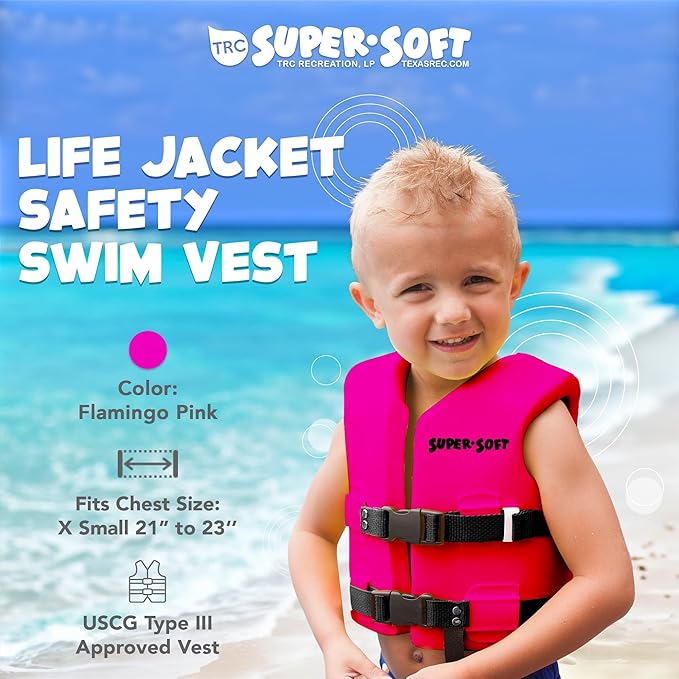 TRC Recreation Super Soft Child Life Jacket USCG Approved Vinyl Coated Foam Swim Vest for Kids Swimming Pool and Beach Gear