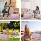 Women Weekender Travel Duffle Bag: Travel Duffel Overnight Bags with Shoe Compartment Large Carry on Tote with Toiletry Bag Weekend Traveling Yoga Gym Hospital Bag for Women with Wet Pocket 3 PCS Set