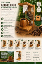 Tapanti store.Chorreador,Costa Rican handcrafted foldable wooden pour-over coffee maker.Includes a reusable cloth filter.Embedded Sloth wooden hand painted design.Light Cedar.Perfect for travel