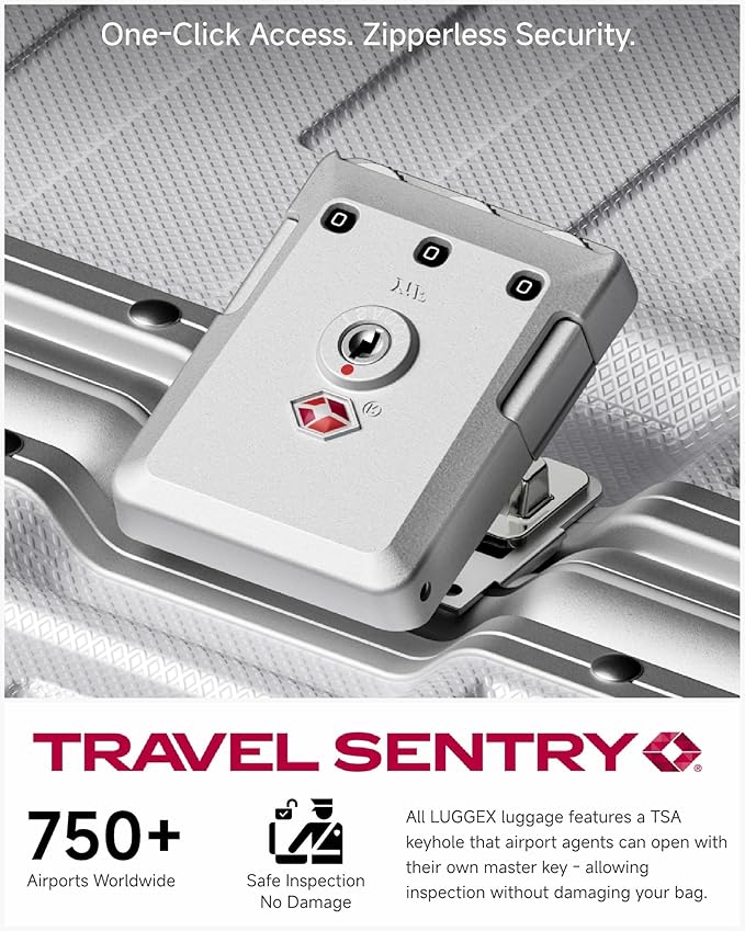 LUGGEX Checked Suitcase with Spinner Wheels, 8010S Aluminum Frame Zipperless Polycarbonate Hard Shell Suitcase (ZX-Core, Silver, 28 Inch)