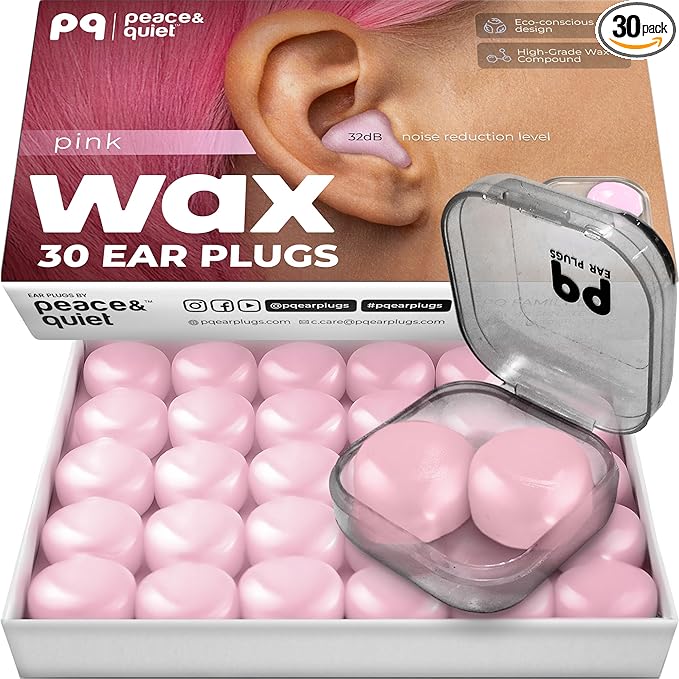 Peace&Quiet | PQ Wax Ear Plugs for Sleeping - 30 Silicone Wax Earplugs for Sleeping and Swimming, Gel Ear Plugs for Noise Cancelling, Sound Blocking Level of 32 Db