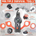 Arrowbash 12 Pack Emergency Survival Whistle 7-in-1 Compass Hiking Survival Safety Whistle with Lanyard Outdoor Multifunctional Tool Ideal for Hiking Camping Rescue Signaling