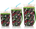 KJQJLY 3 Pack Reusable Iced Coffee Sleeves for Iced Coffee Cups or Drinks Reusable Neoprene Insulated Sleeves for Hot and Cold Drinks from Starbucks, Dunkin, And More (Leaves and grass)
