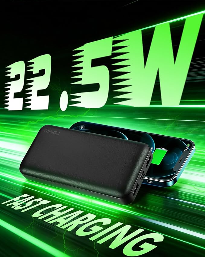 Miady 2-Pack 20000mAh Portable Charger, 22.5W USB C Fast Charging Power Bank 3 Outputs 2 Inputs Travel Essential Battery Pack Compatible with iPhone 17/16/15/14 Galaxy S24/22 Android etc (Black+White)