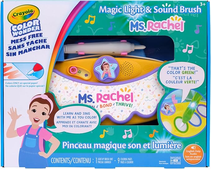 Crayola Color Wonder Magic Light Brush Featuring Ms. Rachel, MessFree Coloring Set with Songs, Paint Set for Toddlers, Art Gift for Kids, Ages 3 & Up