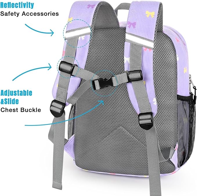 STEAMEDBUN Corduroy Toddler Backpack for Girls 2-4, Kids Preschool Backpack for Kindergarten - Purple Bow