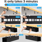 Under Desk Cable Management Tray - Under Desk Cord Management - Clamp/Screw Mount - Fabric Wire Management - Cable Raceways Tray Cord Hiders for Office/Home (Black, 35.8"×5.6")
