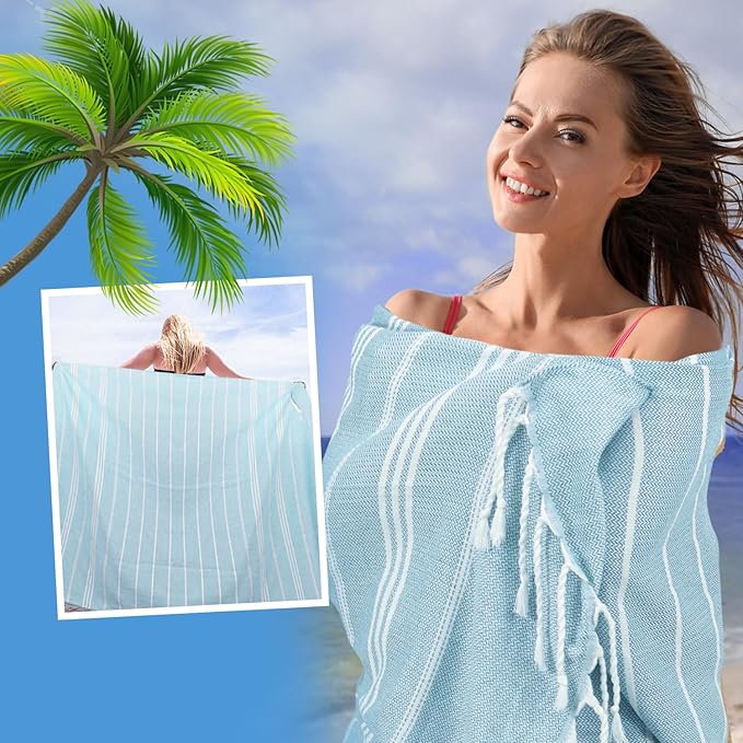 YSYJ Oversized Turkish Beach Towel Giant XXL Beach Towel Quick Dry Sand Free Extra Large Turkish Lightweight XL Beach Blanket for Travel Blue