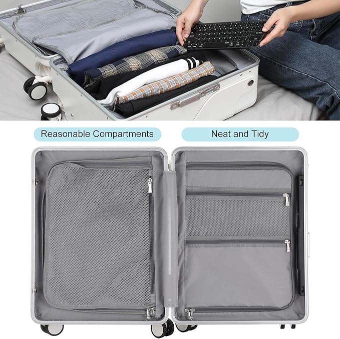 20'' Ride on Luggage Kids Rolling Suitcase with Seat & Aluminum Frame Back to School Gift for Student Travel(White)