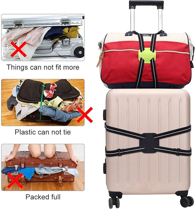 Luggage Straps Bag Bungees for Add a Bag Easy to Travel Suitcase Elastic Strap Belt (Black-R, L)