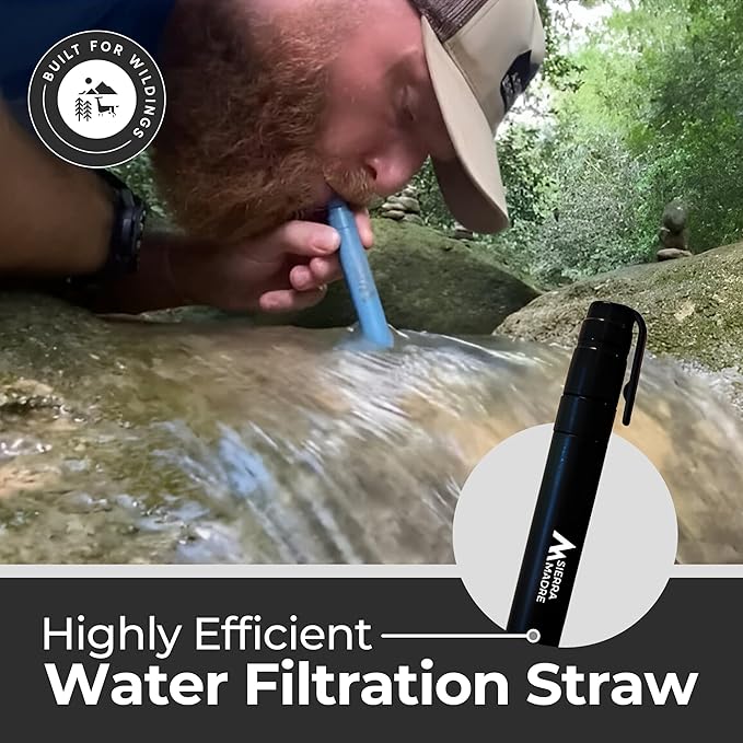 Sierra Madre Portable Water Filter Straw – 264 Gallon Water Filtration for Backpacking, Camping, Hiking, Travel - Ideal for Outdoor Emergency Hydration & Supplies - Portable & Lightweight (Pack 5)