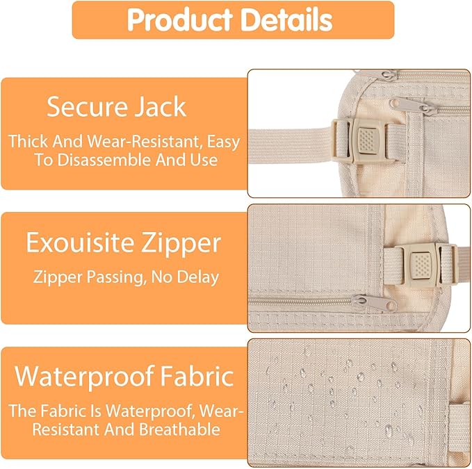 2 Pcs Travel Money Belt for Women,Hidden Money Pouch for Travel,Undercover Anti-Theft Travels Moneys Belt Under Clothes for Cash Cards Passport Keys Mobile Phone for Men Women