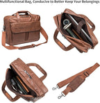 seyfocnia Men's Business Travel Briefcase Leather Handmade Messenger Bags Laptop Bag