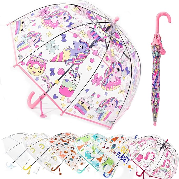 MRTLLOA Kids Clear Bubble Umbrella with an Easy Grip Curved Handle, Safety Transparent Dome Bubble Umbrella for Toddler Boys Girls
