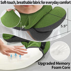 BUYUE Kids Travel Pillows for Airplane, Memory Foam 360° Head Support Sleeping Essentials for Long Flight, Skin-Friendly Soft Neck Pillow for Traveling in Car Seat, (Small, Green Grey, 40-90 lbs)