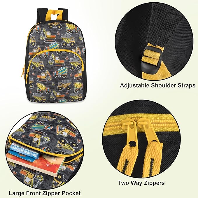Trail maker 15 Inch Kids Backpacks for Boys & Girls | Preschool, Kindergarten, Elementary School Backpacks with Adjustable, Padded Straps (Tough Trucks)