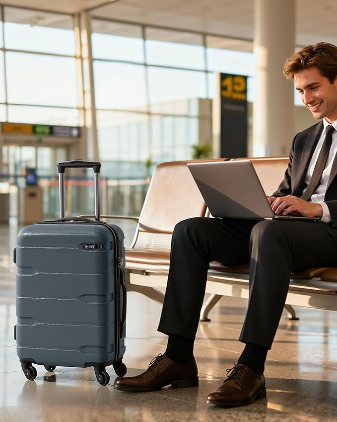 Coolife Carry On Luggage 22x14x9 Airline Approved Hardside PC+ABS Suitcase with TSA Lock, Lightweight Rolling Travel Luggage with Spinner Wheels(Teal, 20in)