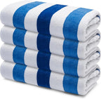 Premium Velour Cabana Beach Towel 4 Pack, 30” x 60” Soft Plush Cotton Pool Towel, Absorbent Quick Dry Towel for Beach and Pool (Riviera Stripe)