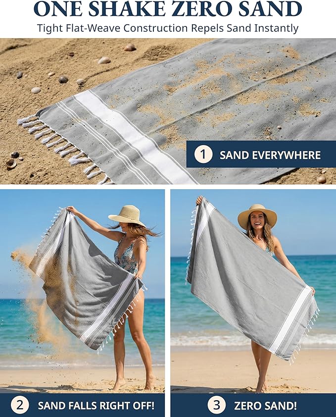 LANE LINEN Turkish Beach Towels Set of 4 - Oversized Beach Towel 39"x71", Durable Sand Proof Towel, Absorbent & Quick Dry, Perfect for Pool or Travel – Alloy