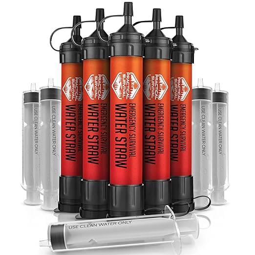 5 High-Capacity Emergency Water Straws – Lightweight, Reusable, 1800-gallon Filters for Camping, Hiking, Travel, Biking, Survival, and Emergency Preparedness - No Expiration Date - Practical Survival