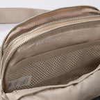Pander Everywhere Belt Bag for Women, 5 Zipper Pockets Nylon Crossbody Fanny Pack Purse (Raw Linen).