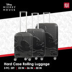 FUL Disney Mickey Mouse 3 Piece Rolling Luggage Set, Hardshell Suitcases with Spinner Wheels, 22/26/30 Inch, Black