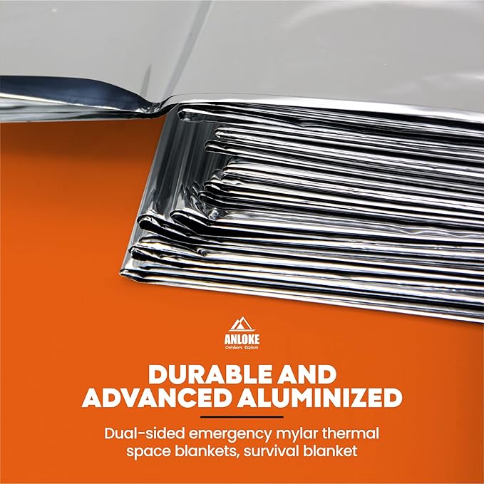 ANLOKE Emergency Blankets Mylar Thermal Blanket,(10 Pack) of Gigantic Space Blanket 84 * 64 in. Survival Blankets Heavy Duty Camping Gear,First Aid