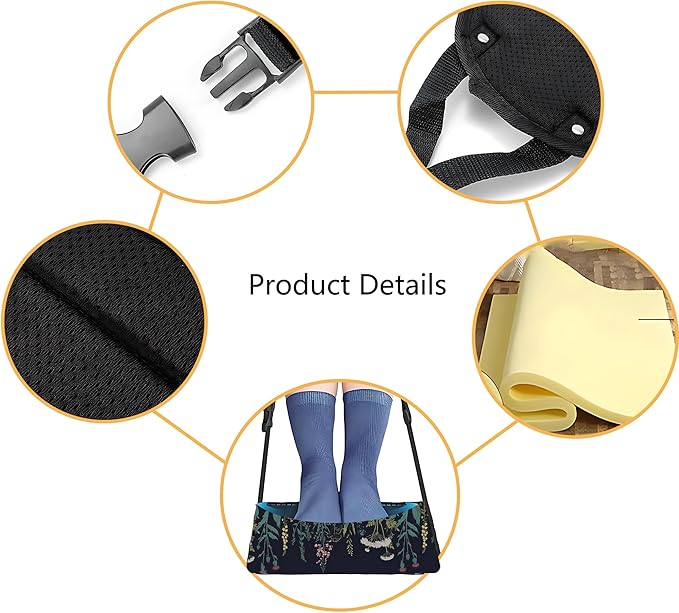 Airplane Foot Hammock Comfort Foot Hammock for Plane Travel Accessories,Airplane Gadgets,Good Use for Travel Essentials, Office,Desk (Flower, 1 Pack)