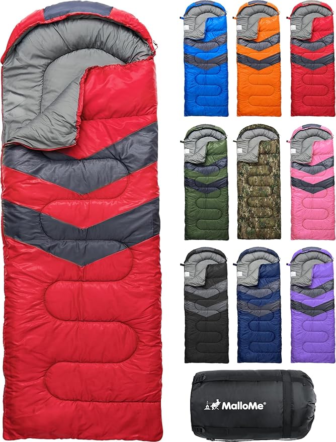 MalloMe Sleeping Bags for Adults Cold Weather & Warm - Backpacking Camping Sleeping Bag for Kids 10-12, Girls, Boys - Lightweight Compact Camping Essentials Gear Accessories Hiking Sleep Must Haves