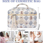 Gosect Large Makeup Bag, Cute Cosmetic Bag for Women Girls, Floral Coquette Aesthetic Toiletry Bag, Travel Make Up Organizer Bag (Check Bear)