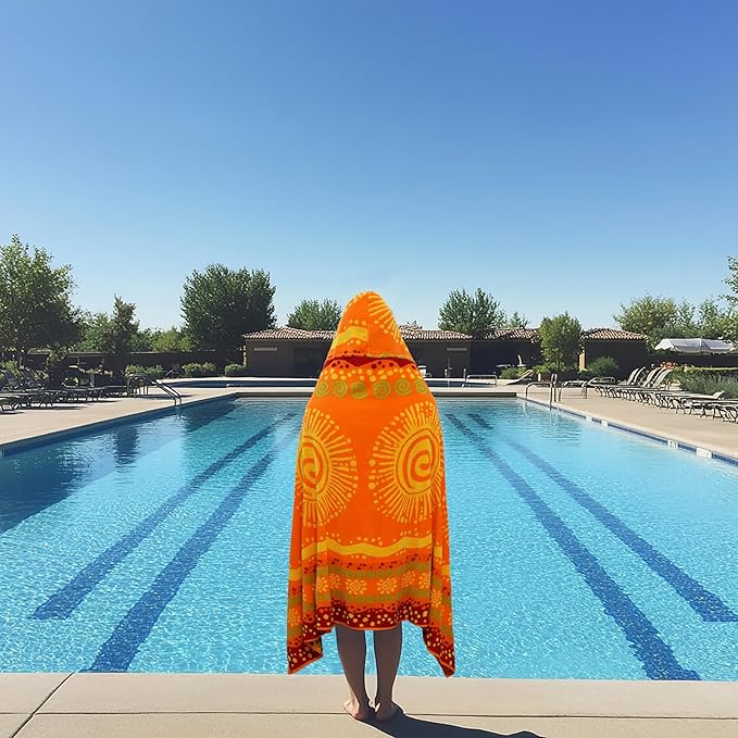 COTTON CRAFT Hooded Beach Towel – Oversized 39 x 68 Towel with Hood for Adults - 100% Cotton Velour Terry Jacquard Towel - Pool Bath Wrap - 450 GSM Soft Absorbent Quick Dry – Sunshine Orange Yellow