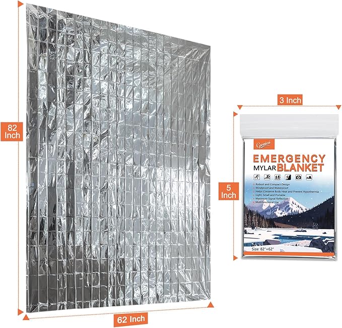 6 Pack - Large 82” x 62” Survival Emergency Mylar Thermal Blankets, Thermal Survival Blanket Perfect for Camping, Hiking, Body Insulation, Outdoors, Car Survival Kit, Bug Out Bag