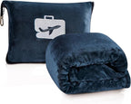 Comfort Fly Travel Blanket & Pillow – 2-in-1 Micro Plush Airplane Blanket with Carry Case (40" x 70") - Navy