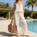 Boho Crochet Beach Tote Shoulder Bag with Colored Beads | Colorful Aesthetic Hippie Knit Bag for Women