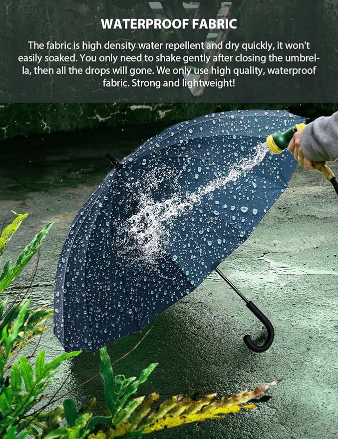Premium Windproof Umbrella Classic J stick Handle with Easy Grip - Auto Open, Rainproof and Durable Canopy Design Perfect for Rainy Days Sunshad