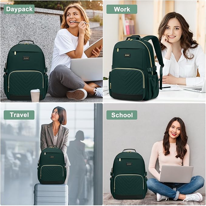 Focdod Laptop Backpack for Women Bookbag: 15.6 inch Work Backpacks with Pouch Pocket for Large Capacity Cup & USB Charger College Book Bag Travel Business Nurse Teacher Bookbags Anti-theft Back Pack