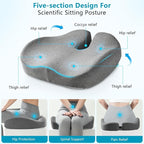 Seat Cushions for Office Chairs & Hip Pain Relief, Extra-Dense Coccyx Cushion with Sciatica Support, Ergonomic Design for Desk Chair, Car, Wheelchair, All-Day Comfort (Gray)