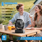 FRIZCOL 3-in-1 Camping Fan - Portable Fans Rechargeable - 48000mAh Battery Powered Fan with Light & Remote for Indoor, Outdoor, Tent, Travel, Fishing, Jobsite, Gifts for Men Dad Him - Black