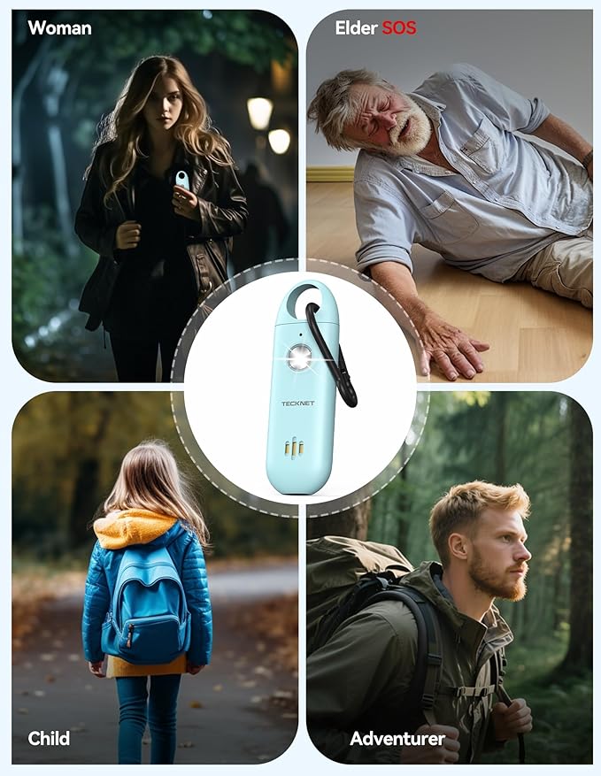 TECKNET Personal Safety Alarm,Portable Personal Alarm for Women with Flashing Strobe Light & Low Battery Alert,130dB Rechargeable Emergency Keychain Alarms for Women ,Men,Kids,Seniors(Blue)