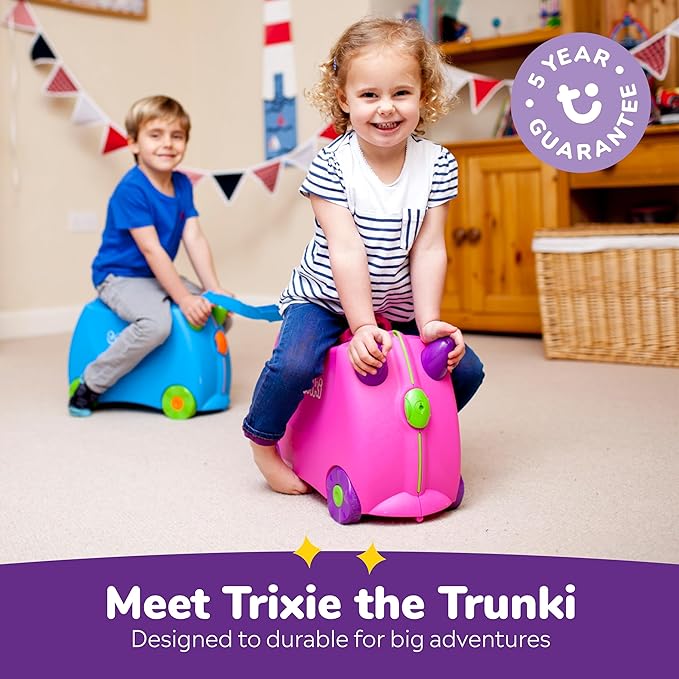 Trunki Ride-On Kids Suitcase | Tow-Along Toddler Luggage | Carry-On Cute Bag with Wheels | Kids Luggage and Airplane Travel Essentials: Trixie Girl Pink