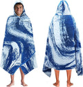 COTTON CRAFT Hooded Beach Towel – Oversized 35 x 70 Towel with Hood for Adults - Summer Wave - 100% Cotton Velour Terry Jacquard Towel - Pool Bath Wrap - 450 GSM - Soft Absorbent Quick Dry – Blue
