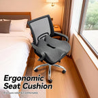 18x16 Inch Memory Foam Seat Cushion for Office Chair, Car & Travel, Ergonomic Chair Cushions for Long Sitting, Thick Supportive Seat Pad with Non-Slip Bottom, Washable Cover, Black