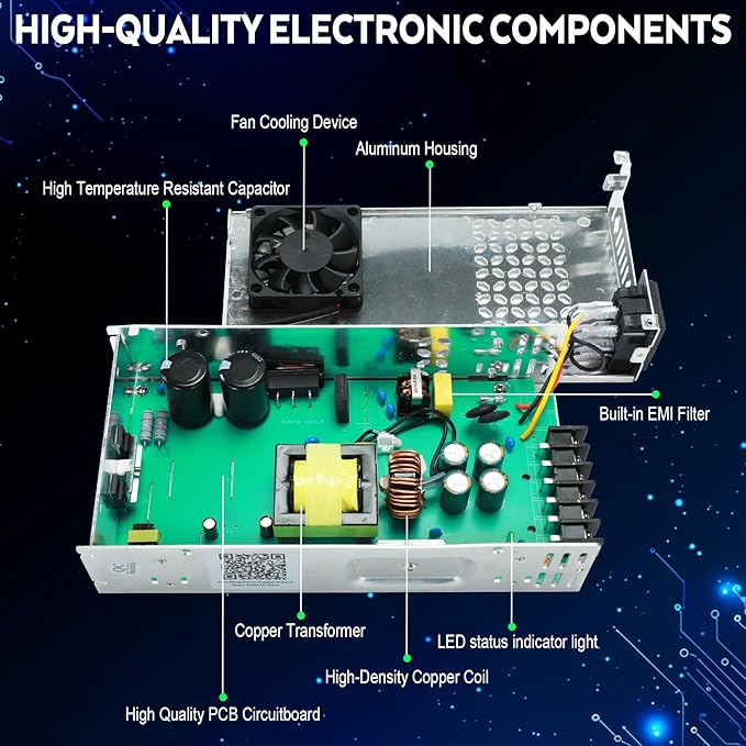 VAYALT DC 12V 50A 600W Switching Power Supply, 110V/220V AC to DC Converter, Universal Regulated Switching, 12V Power Supply for CCTV Camera System, 3D Printer, LED Strip, Computer Project