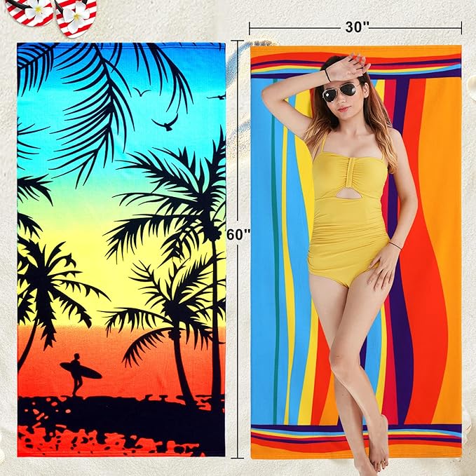 Touchat Beach Towel Oversized,Super Absorbent Sand Free Thick Microfiber Beach Towel (Coconut and Orange, 30”x60“)