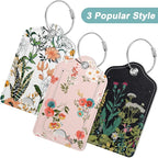 Rimilak 3 Pcs PU Leather Luggage Tags for Suitcase, Travel Cruise Luggage Tag with Privacy Flap, Name ID Label and Metal Loop for Women Men Baggage Handbag School Bag Backpack, Daisy Flowers